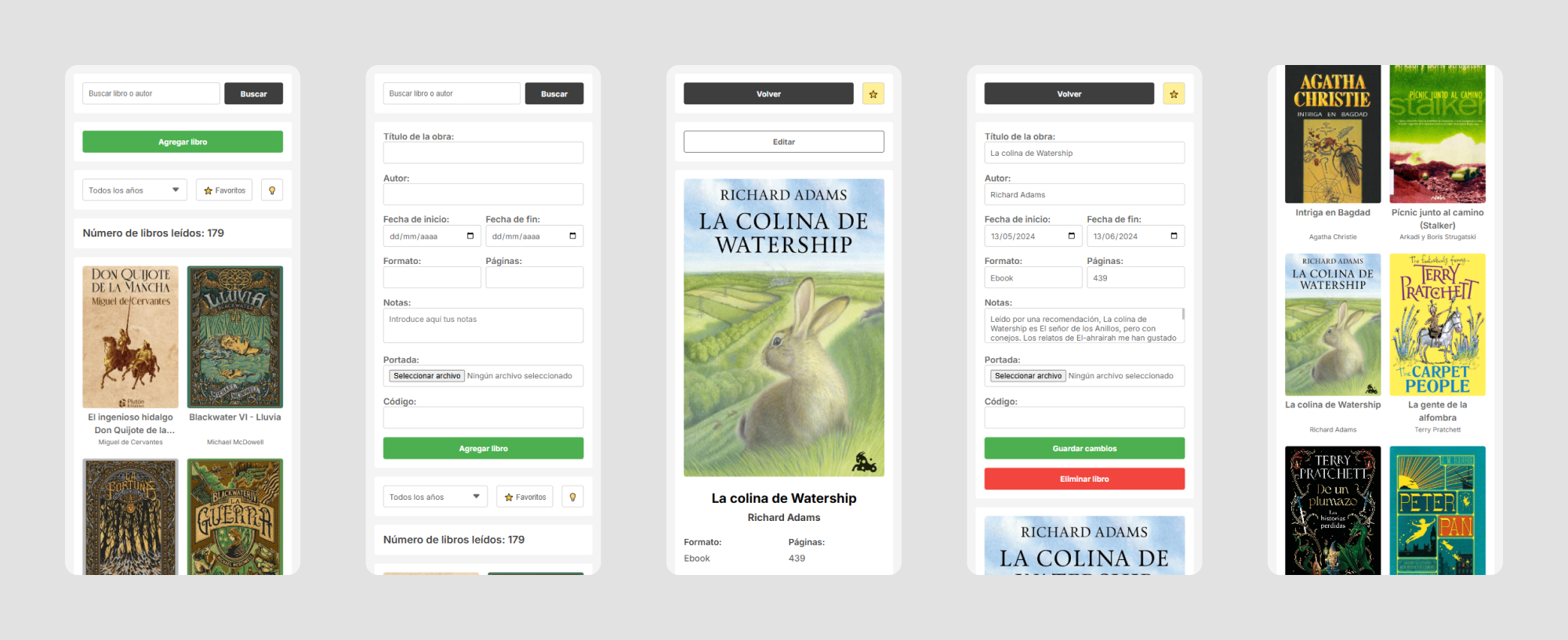 5 mobile views of the Archivoteca project